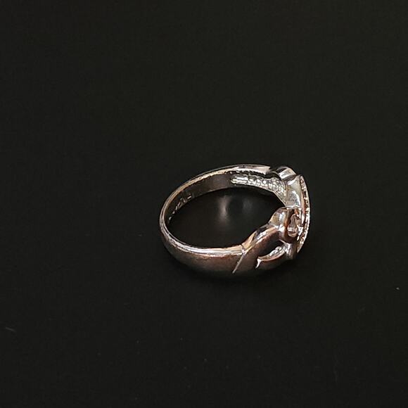 Two Hearts Rhinestone Statement ring, Sterling Silver Ring, Size 6 - Picture 2 of 10